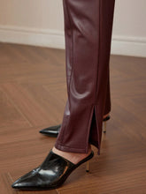 MOTF STUDIO PU LEATHER SLANT POCKET SEAM FRONT SPLIT HEM PANTS WITHOUT BELT